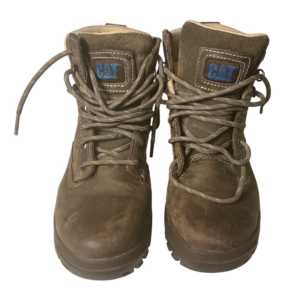CAT Caterpillar Steel Toe Work Boots Womens Brown Leather Ankle Boots Size 6